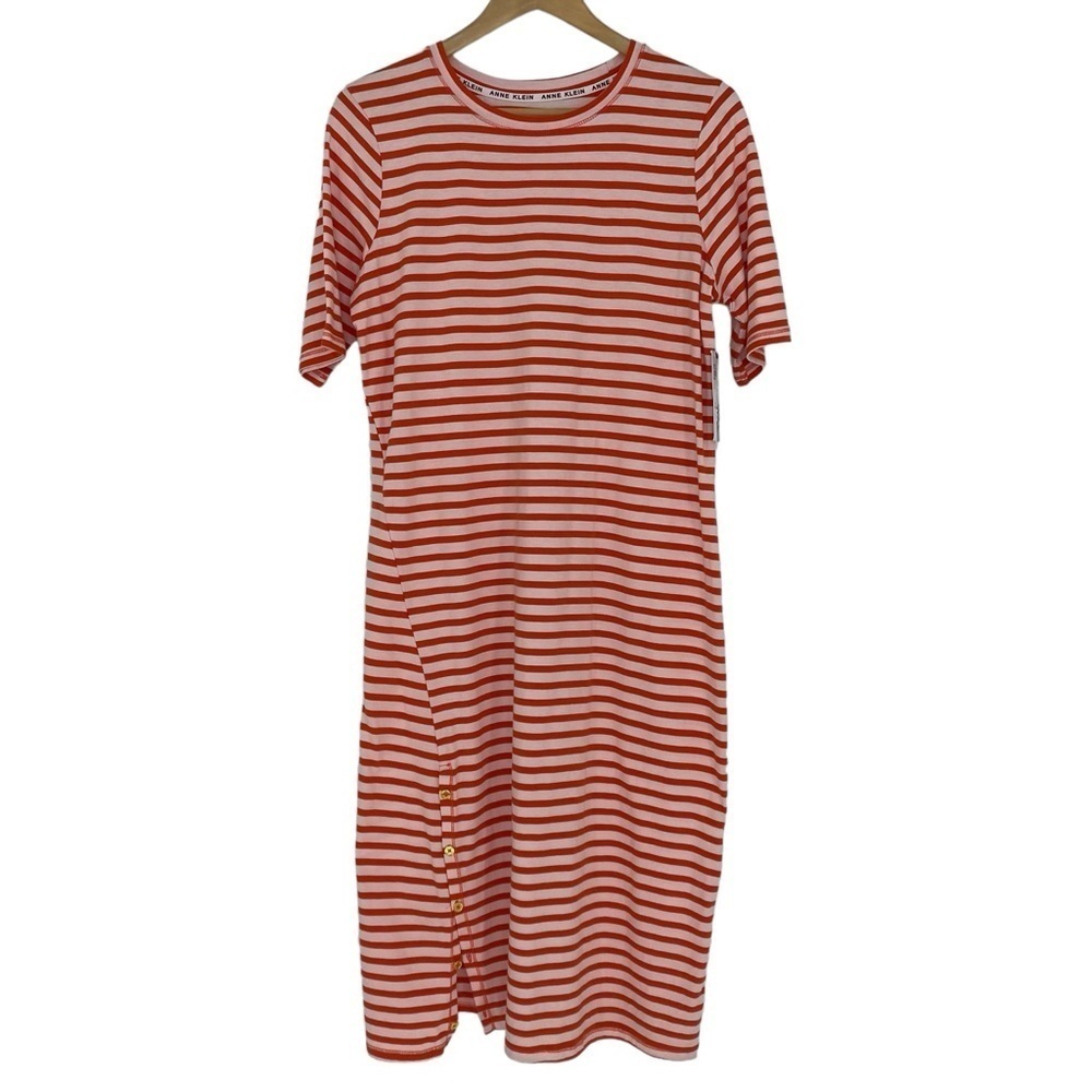 Anne Klein Sport Tinsley orange white stripe tee shirt dress NWT wms sz medium